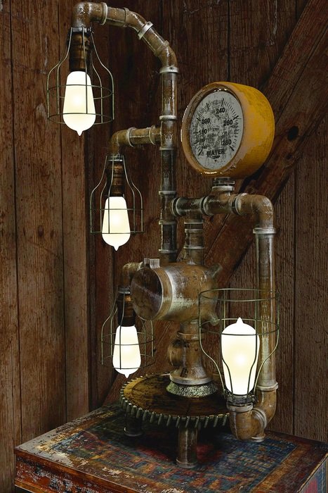 grunge Steampunk light with four Lamps