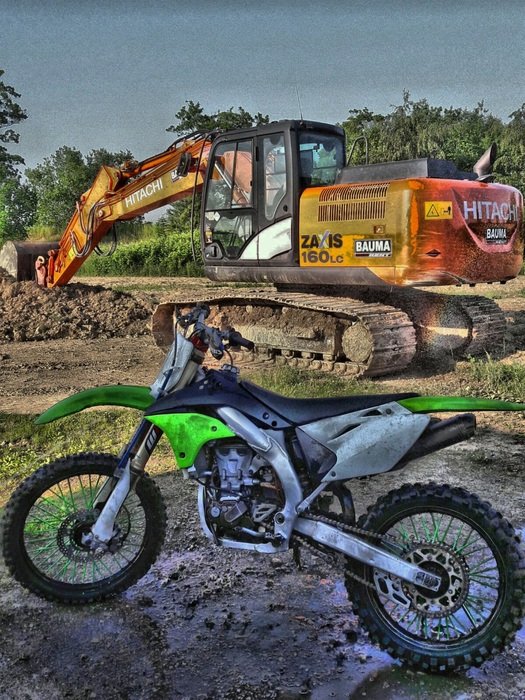 excavator and motorcycle