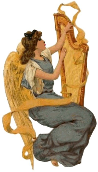 graphic image of an angel with a harp