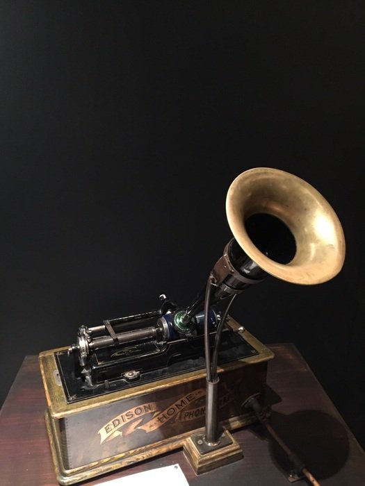 Beautiful antique phonograph at dark background