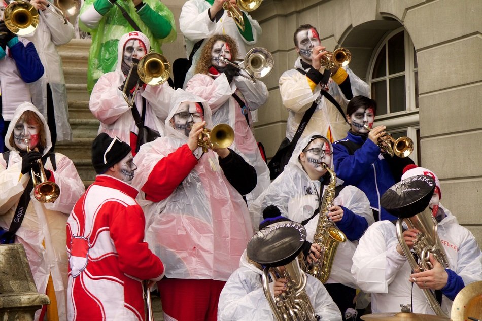 carnival with musical instruments in the rain