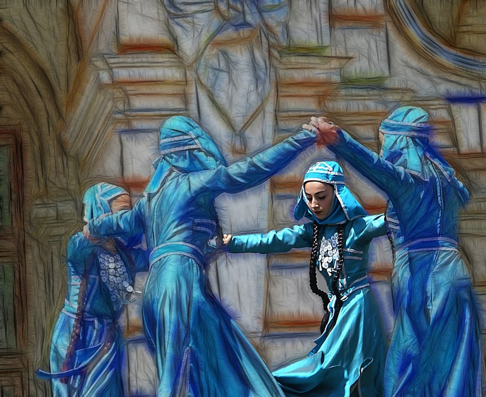 folk girl Dancers in blue