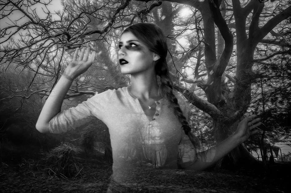 ghost of a girl near a tree