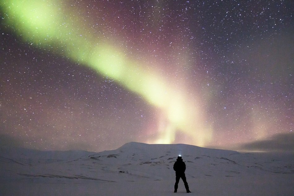 traveler watches the northern lights