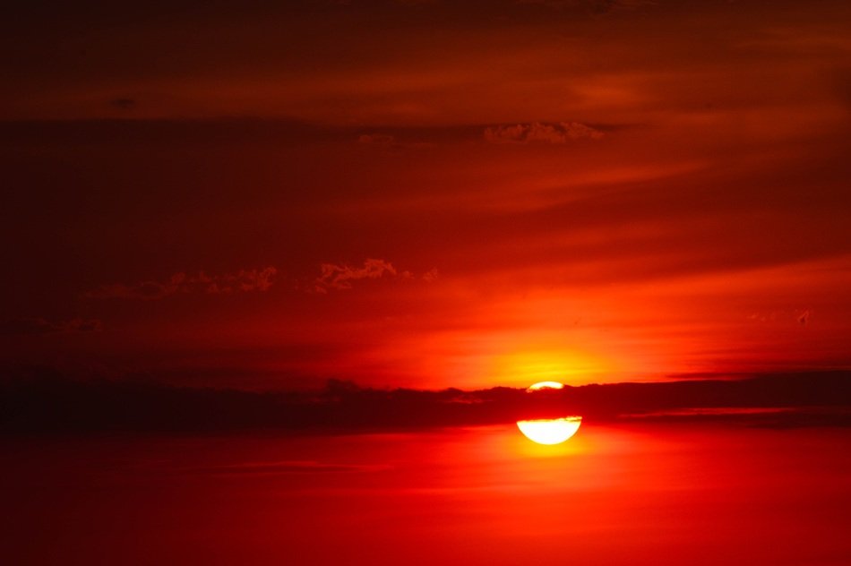 Landscape with the deep red sunset