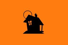 drawing of black house at orange background