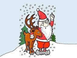Santa Claus with a deer as a cartoon character