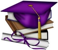 Purple Graduation Cap on books and diploma, Clip Art