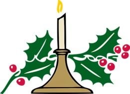 drawn candlestick with a candle and holly leaves