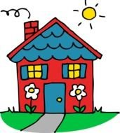 bright sun over the house as a colorful graphic illustration
