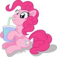 drawing of a pink pony with a drink on a black background