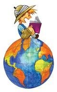 Child Is Reading A Book On The Globe Clipart