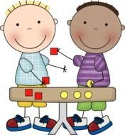 drawing of playing children at the table
