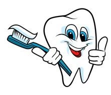 drawn cartoon happy tooth with a toothbrush
