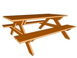 wooden table and benches for a picnic as a picture for clipart