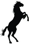 black silhouette of a horse rearing up on a white background