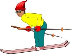 painted skier in a red hat