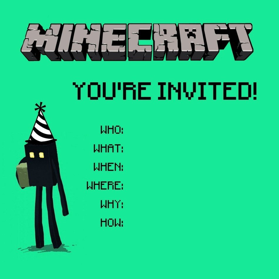 Minecraft style Invitation to Birthday Party