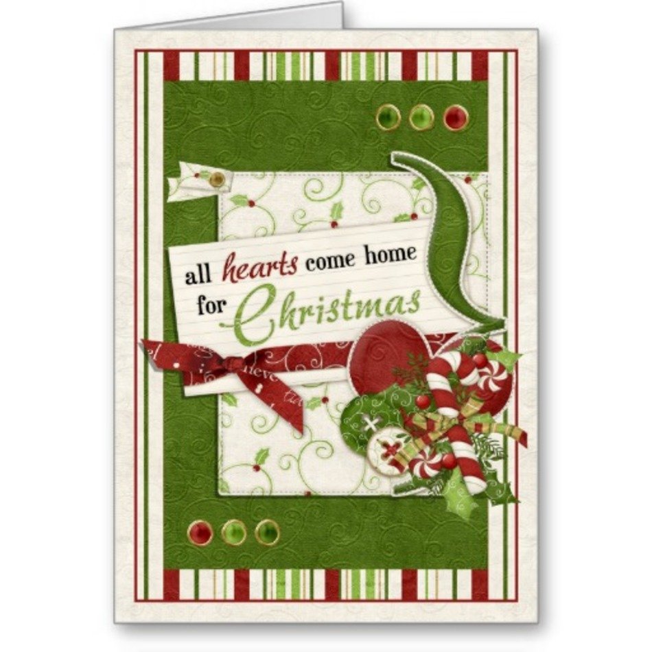 Christmas Hearts And Candy Cane Greeting Card