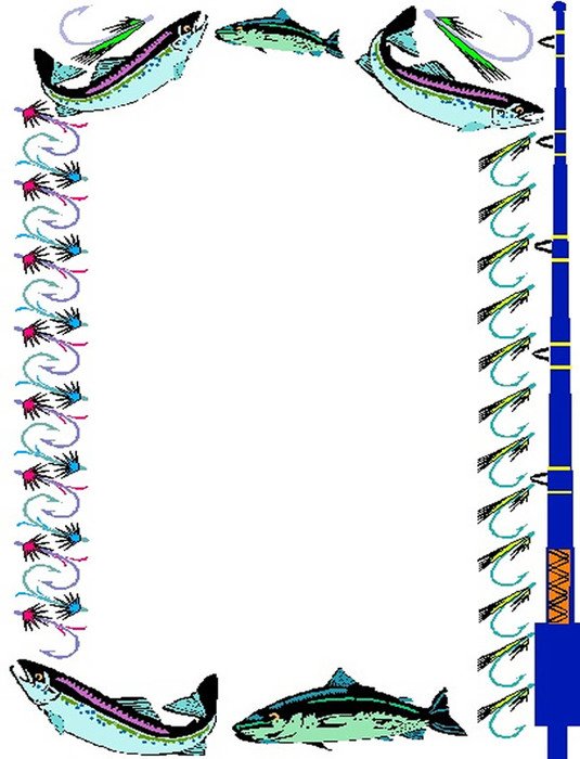 painted frame with the image of fish and fishing tackle