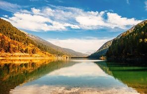 Serene Autumn Landscape, mountains mirroring on Water