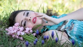 erotic Girl Hyacinth Flowers Nature