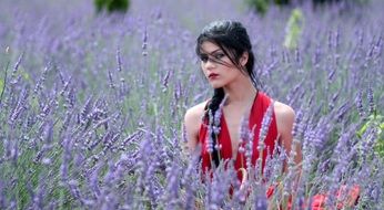 brunette Girl in Lavender field