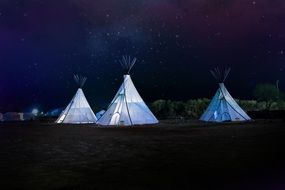 teepee on the plain against the background of the starry sky