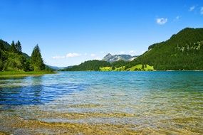 Haldensee lake in the mountains of austria