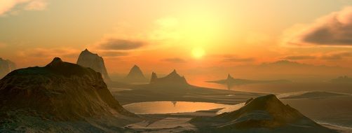 Landscape of the Mountains at the sunset