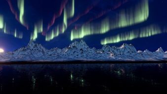 Northern Lights above snowy rocks