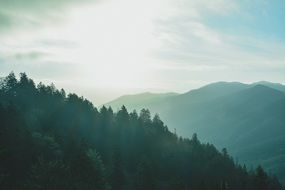 foggy sunset over the picturesque mountains