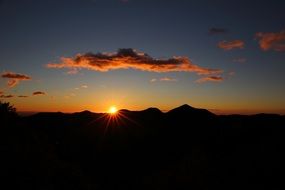 the bright sun peeks out from behind the ridge