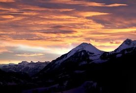 Sunset on the mountains in the evening
