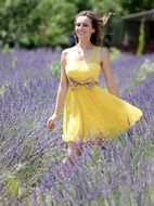 pretty Girl in Lavender field Dress Yellow