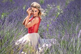 attractive woman in the lavender field