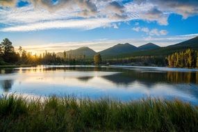 calm lake on a background of mountains
