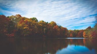 colorful Trees Reflecting on lake at Autumn