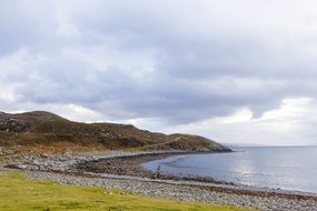 wild Beach in scenic Bay beneath clouds, Island
