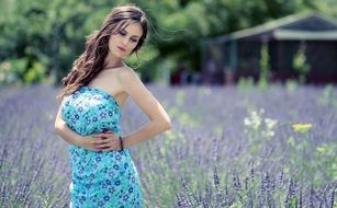long haired Girl Lavender Flowers Mov