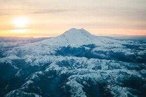 panorama of the snow-capped peak in the sun