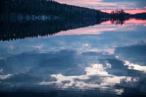reflection in the lake landscape at sunset