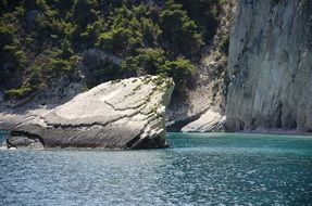 scenic rock in sea at coast, Greece, Zante