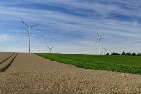 distant view of wind turbines in a field