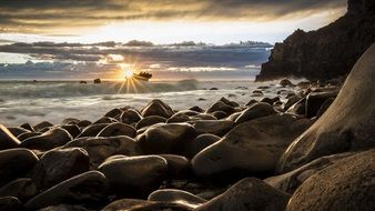 landscape of rocky coast sunrise in new zealand