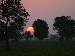 red sun in the peaceful evening