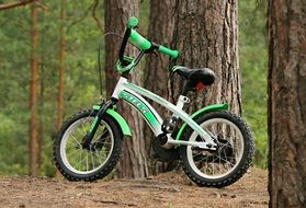 green kids bike in the forest