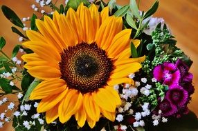 summer bouquet with sunflower closeup