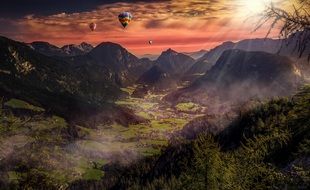 Hot Air Balloon in Sunset Lighting scene