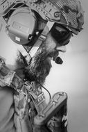 black and white photo of an armed soldier